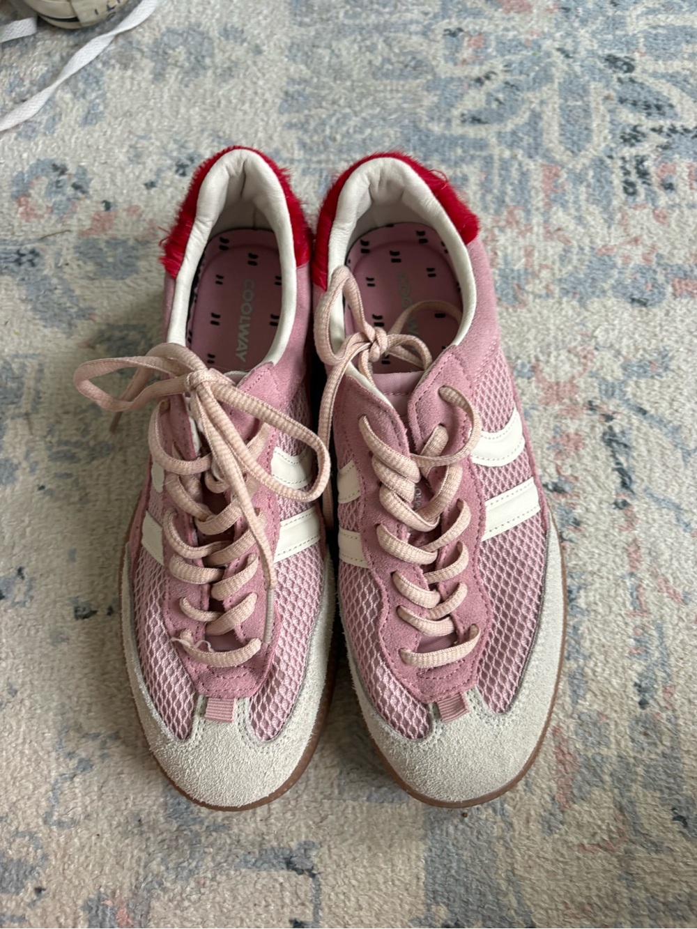Coolway Pink Mesh & Suede Lace-Up Sneakers with White Stripes